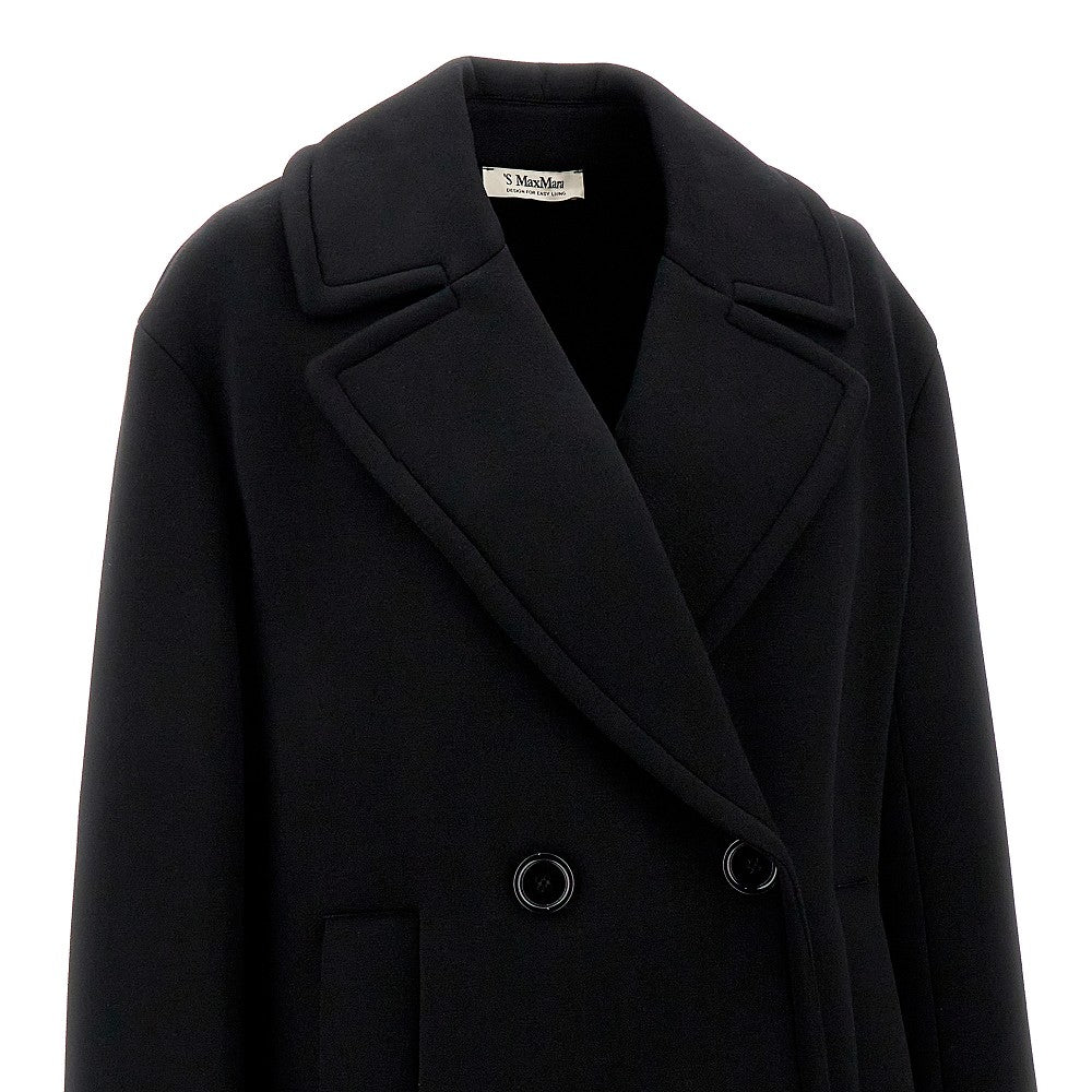 Scuba jersey double-breasted pea coat