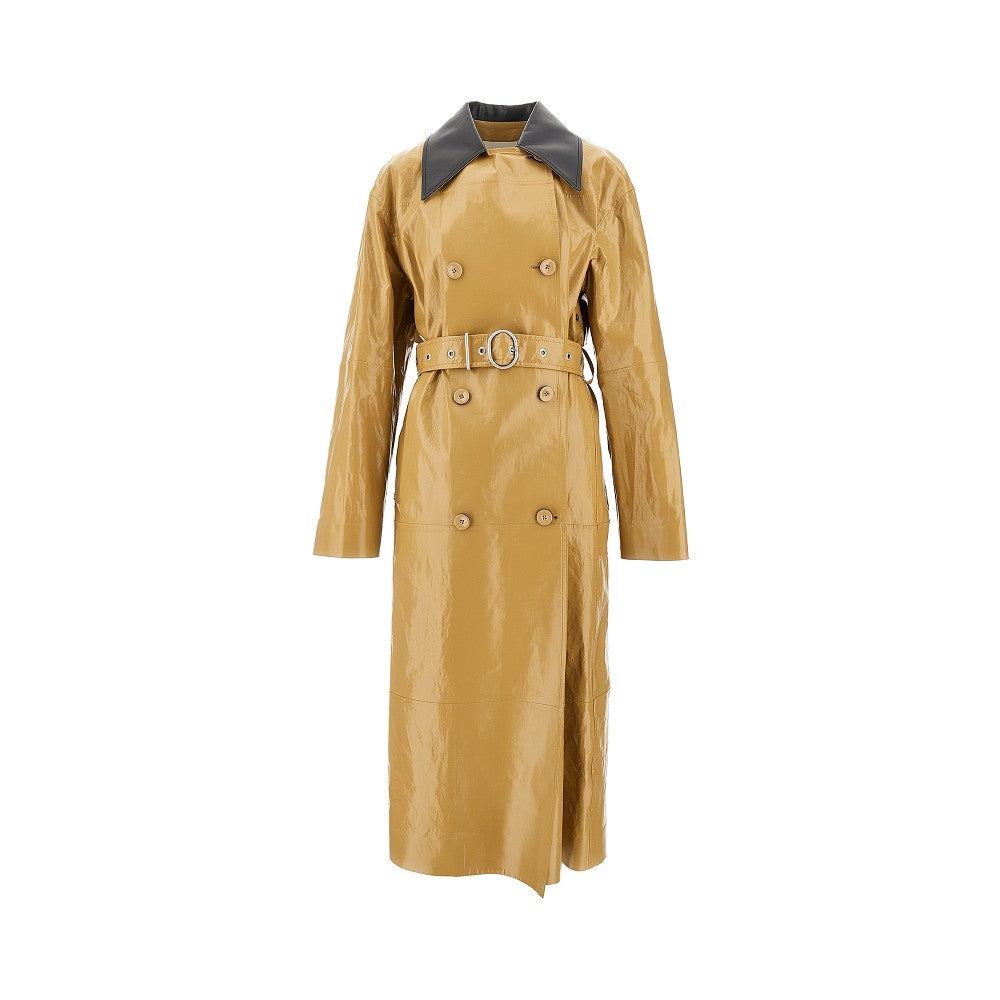 Cappotto doppiopetto in lino spalmato