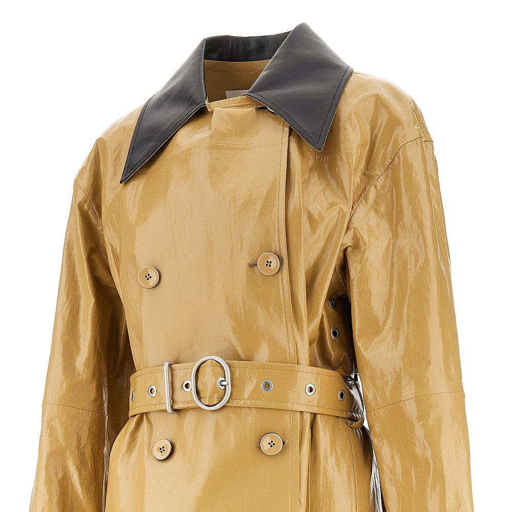 Cappotto doppiopetto in lino spalmato