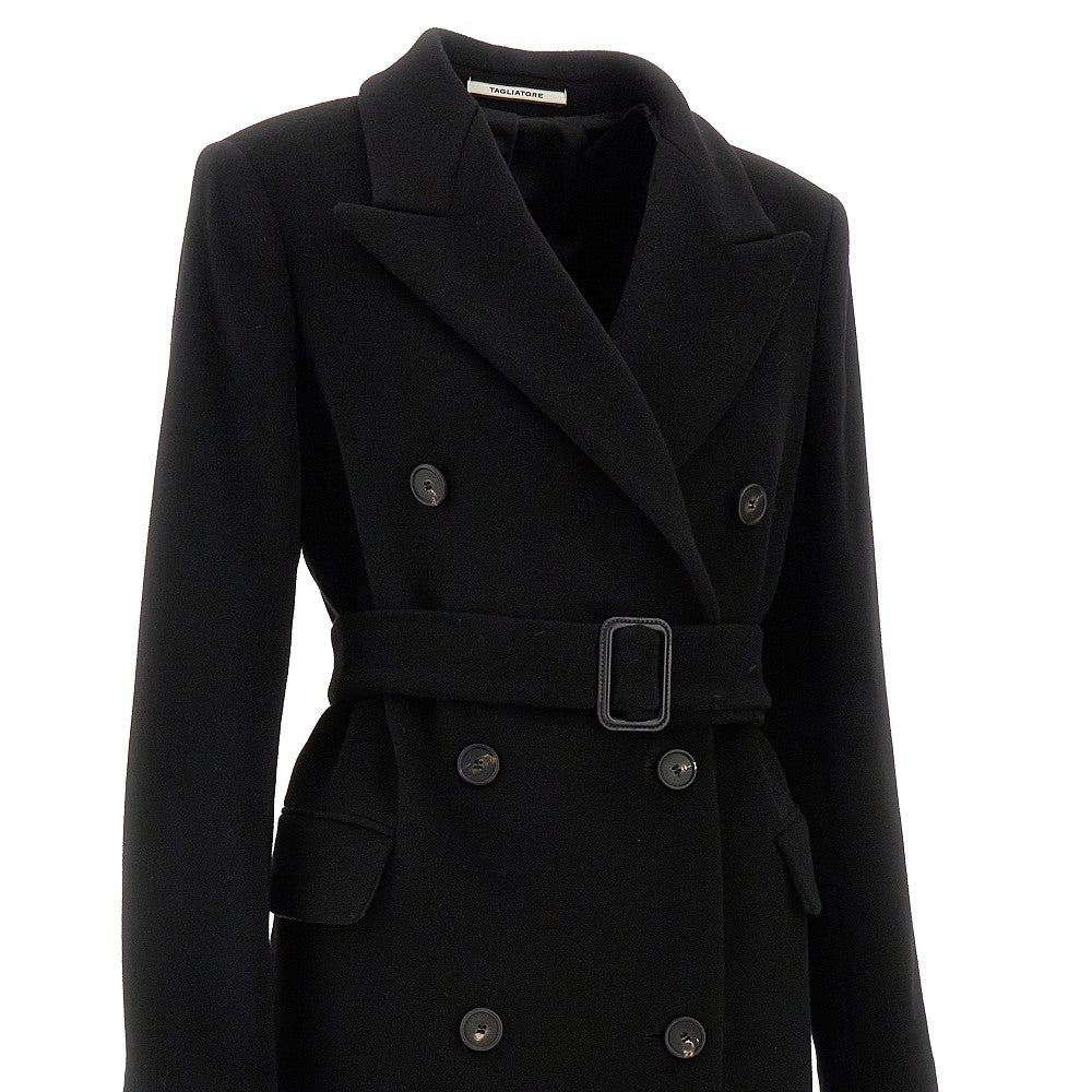 Cashmere double-breasted coat with belt