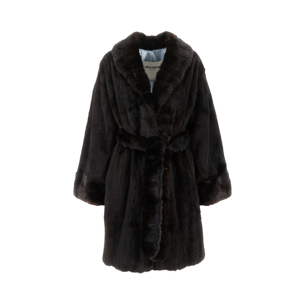 Upcycled fur coat with belt