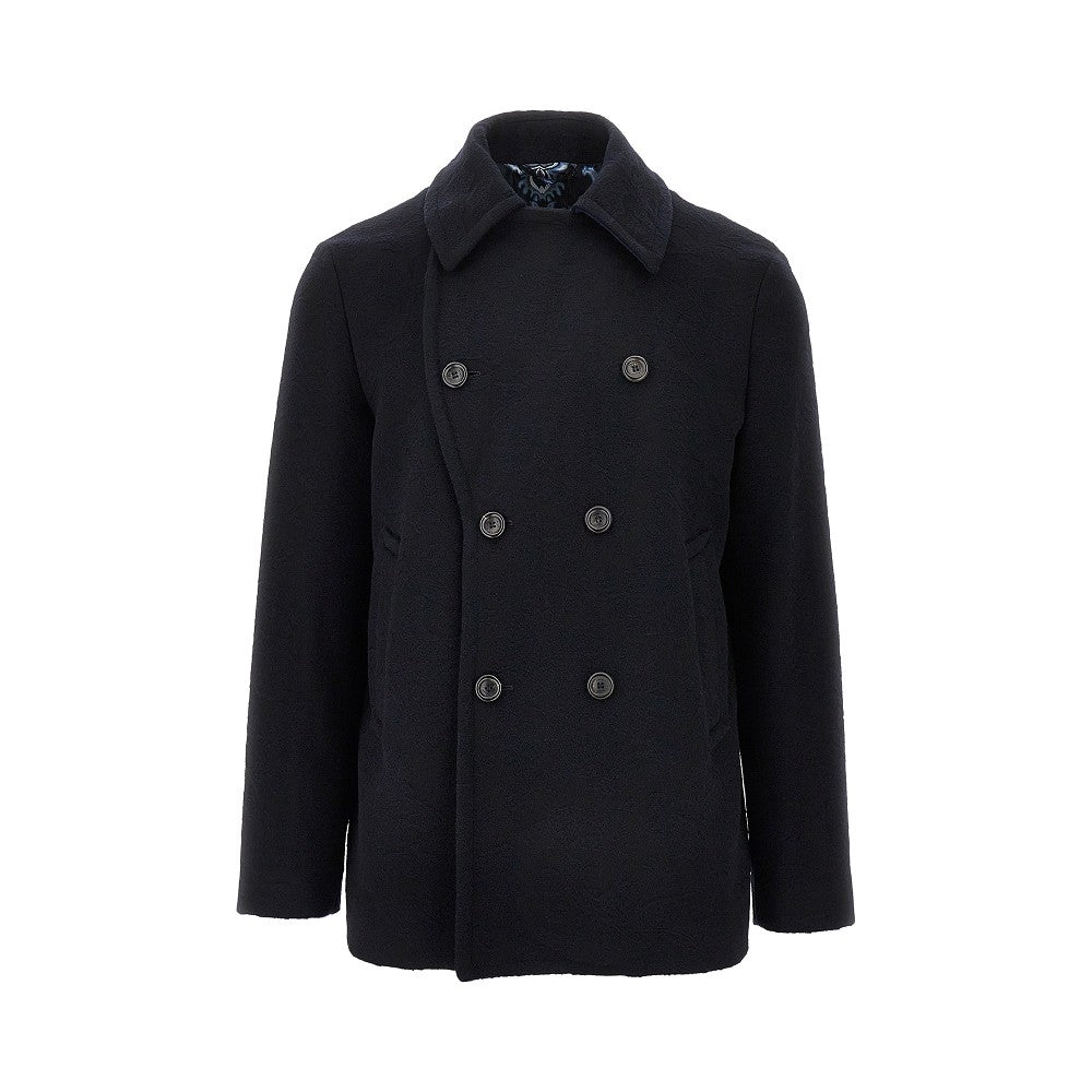 Jacquard wool double-breasted peacoat