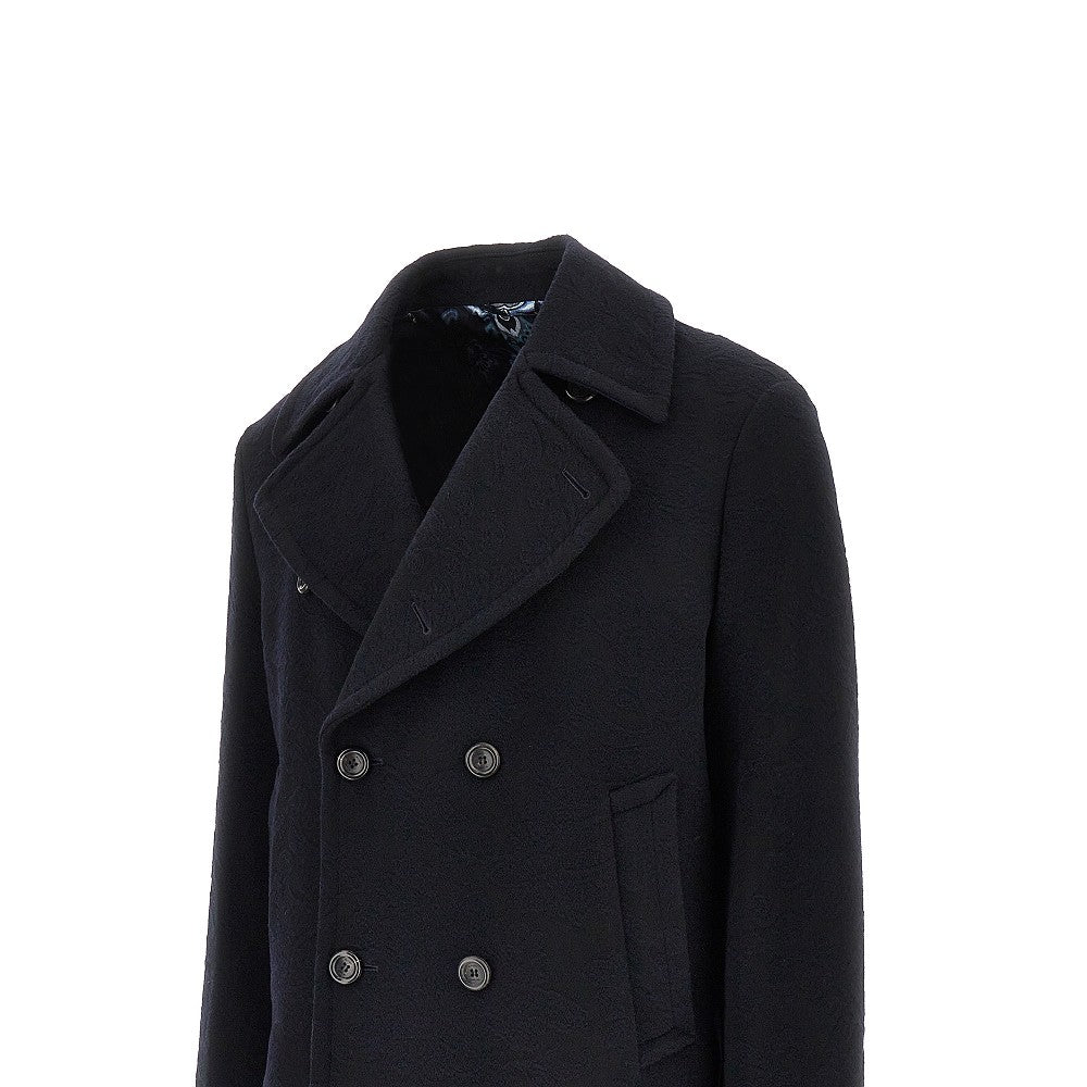 Jacquard wool double-breasted peacoat