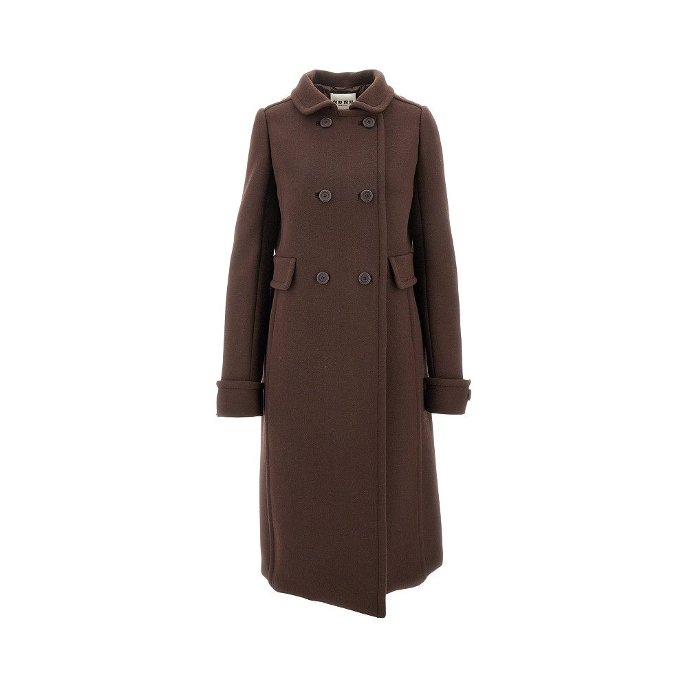 Cappotto doppiopetto in natté di lana
