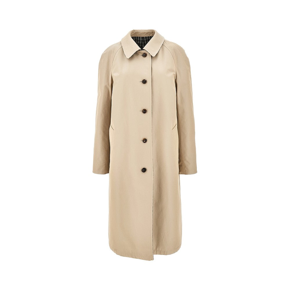 Trench reversibile in twill e lana check