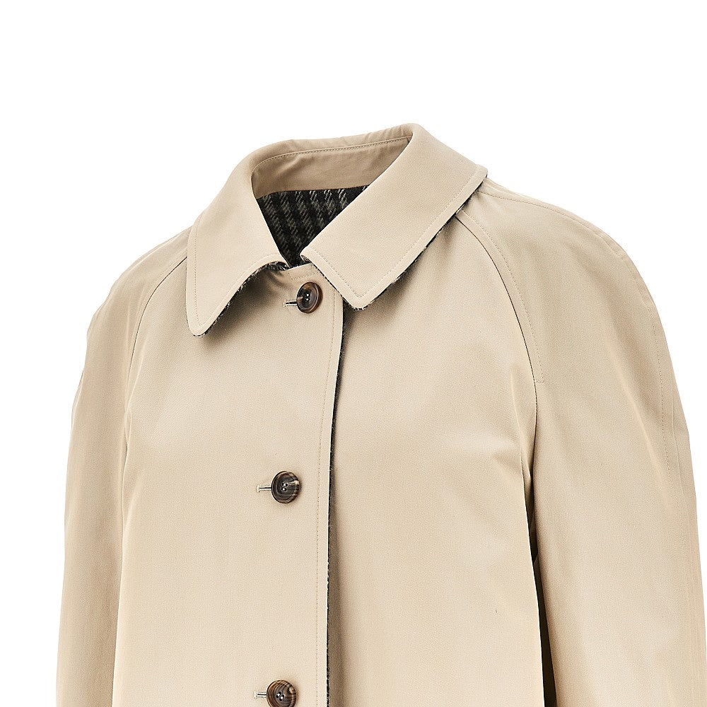Trench reversibile in twill e lana check