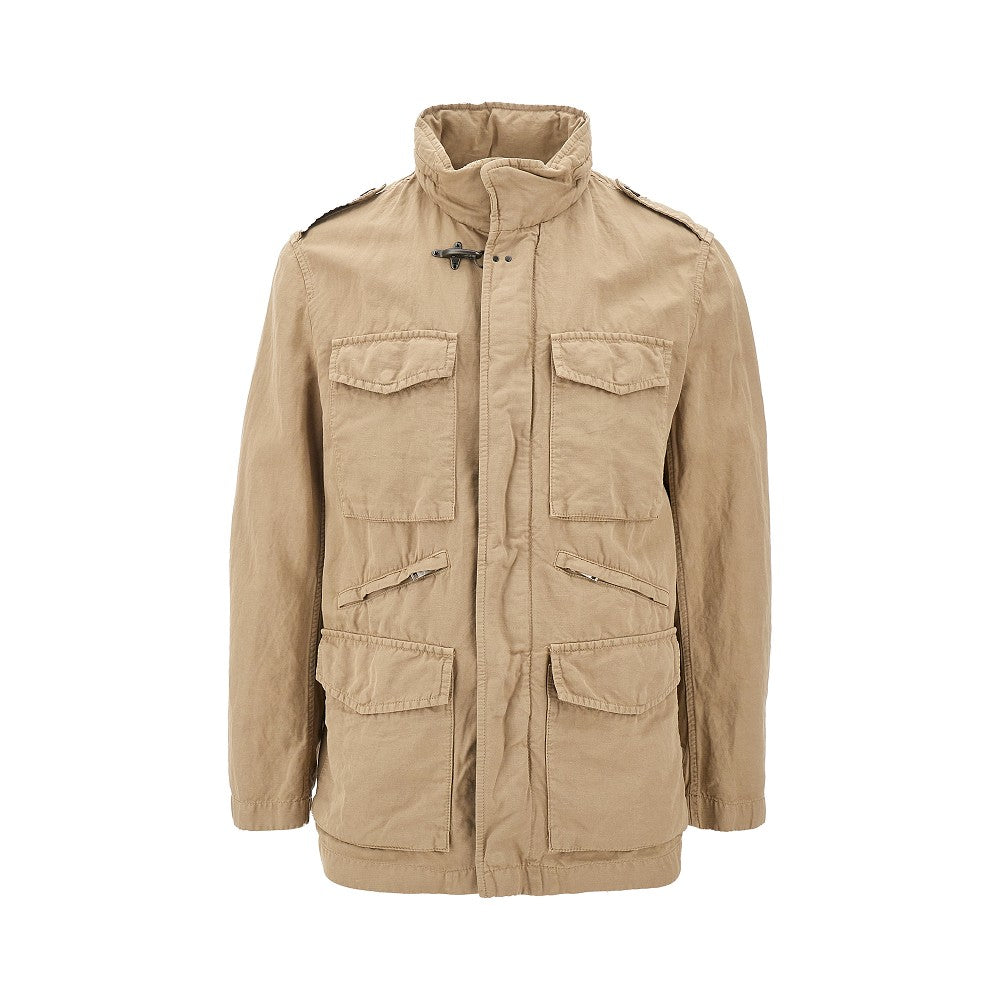 Field jacket in tela di cotone e lino