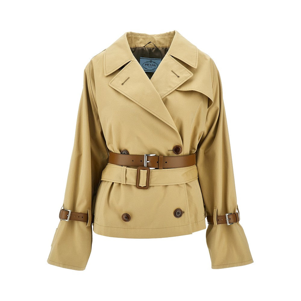 Trench corto in cotone con cintura