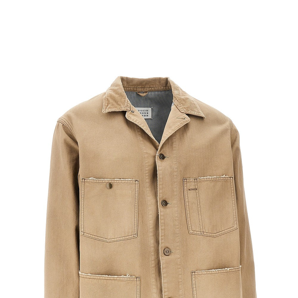 Cotton jacket with corduroy collar