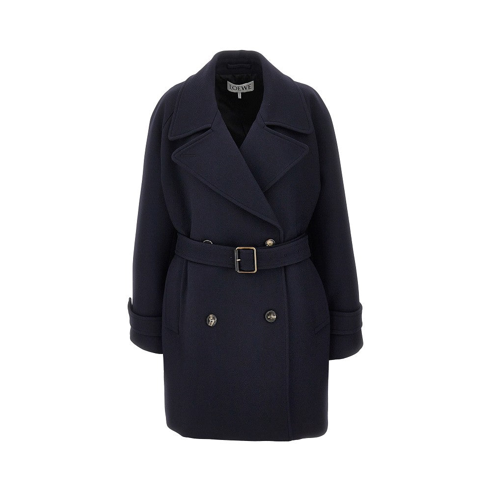Cappotto doppiopetto in lana con cintura