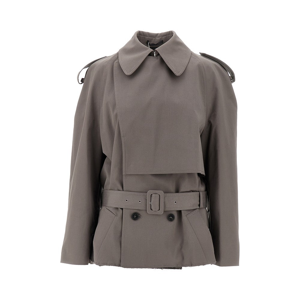Short trench coat with raw-cut hem