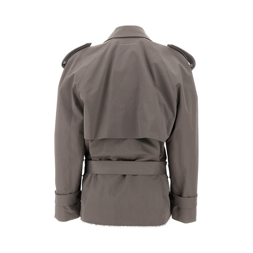 Short trench coat with raw-cut hem