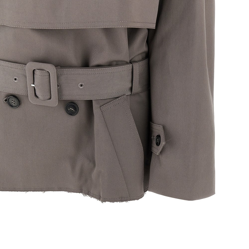 Short trench coat with raw-cut hem