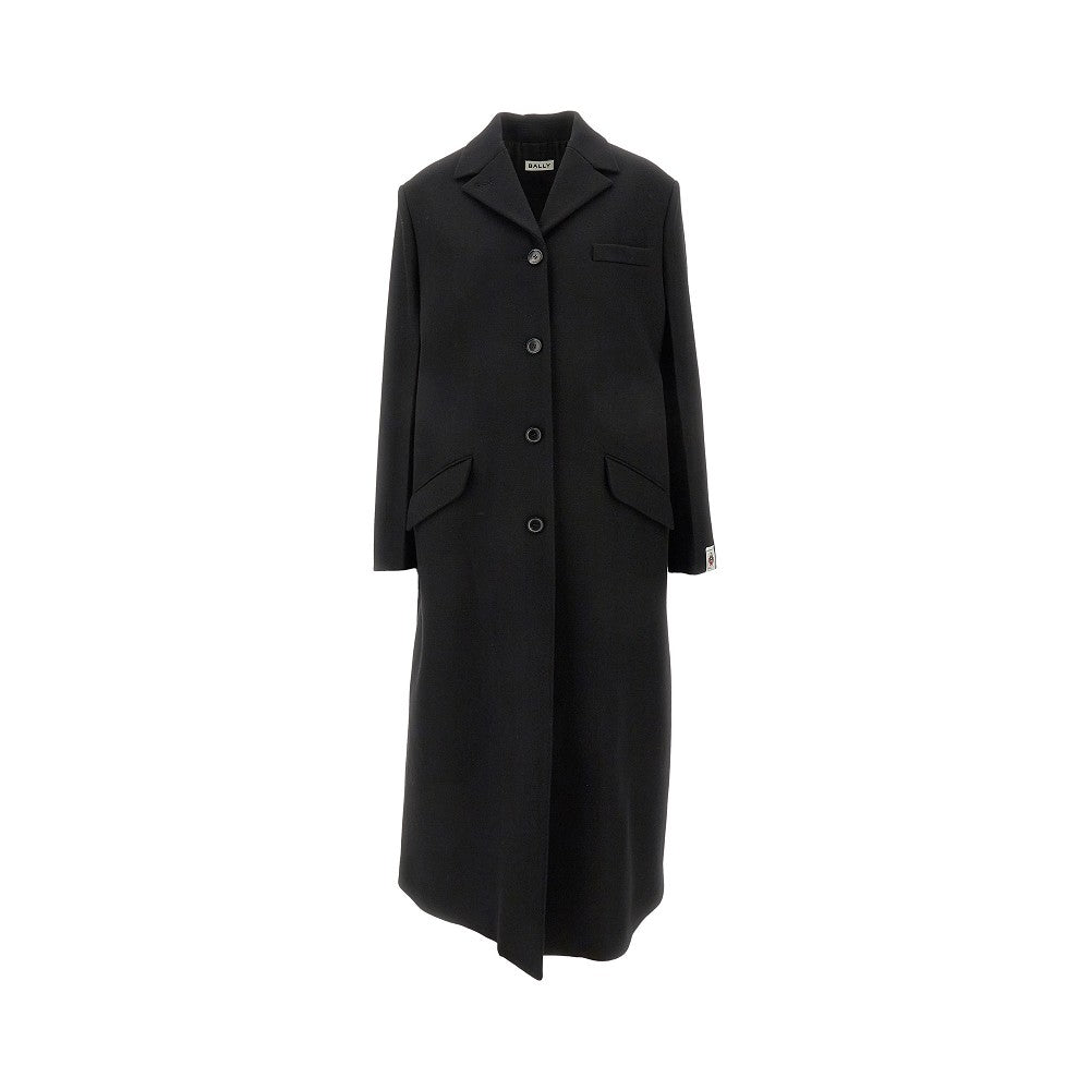 Wool-blend single-breasted long coat