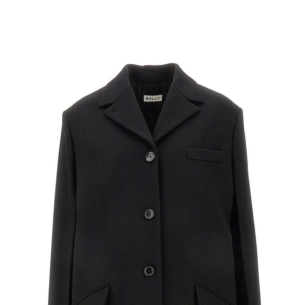 Wool-blend single-breasted long coat