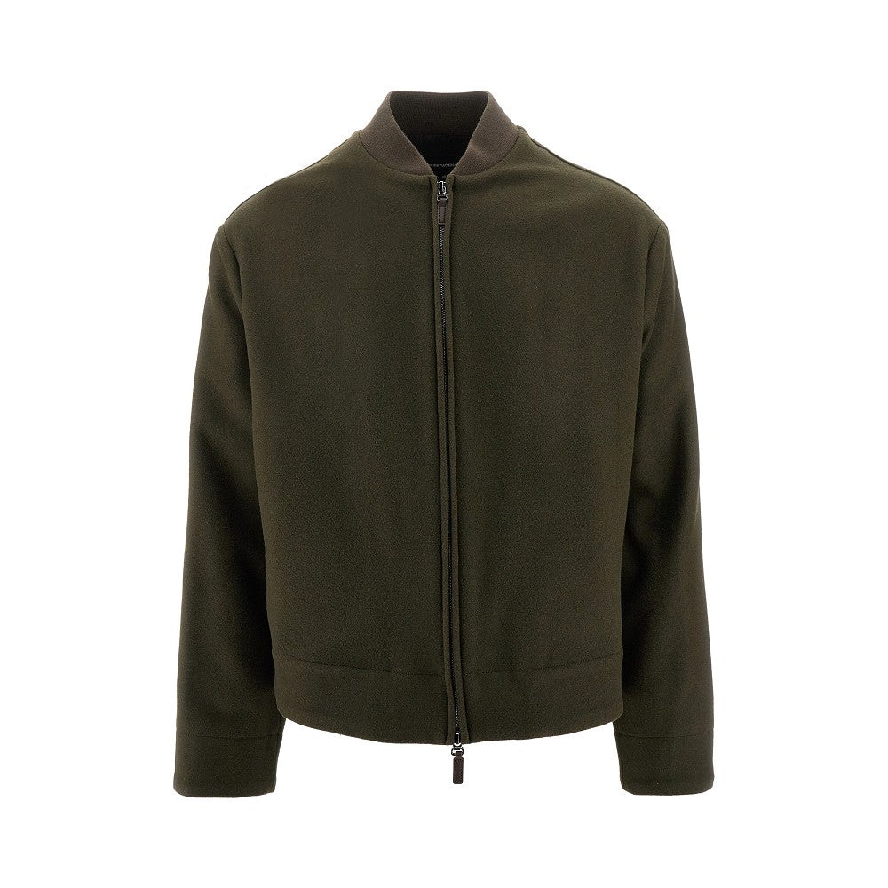 Wool-blend cloth blouson jacket