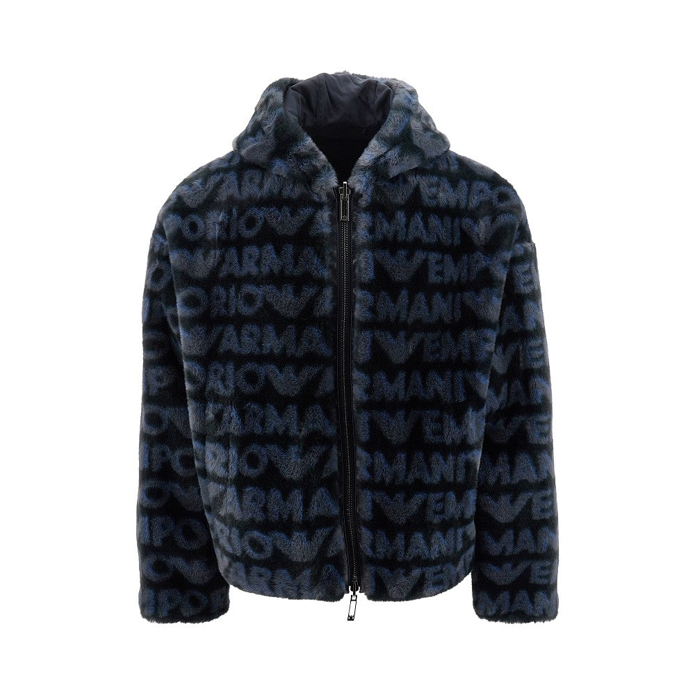 Faux fur and nylon reversible blouson jacket