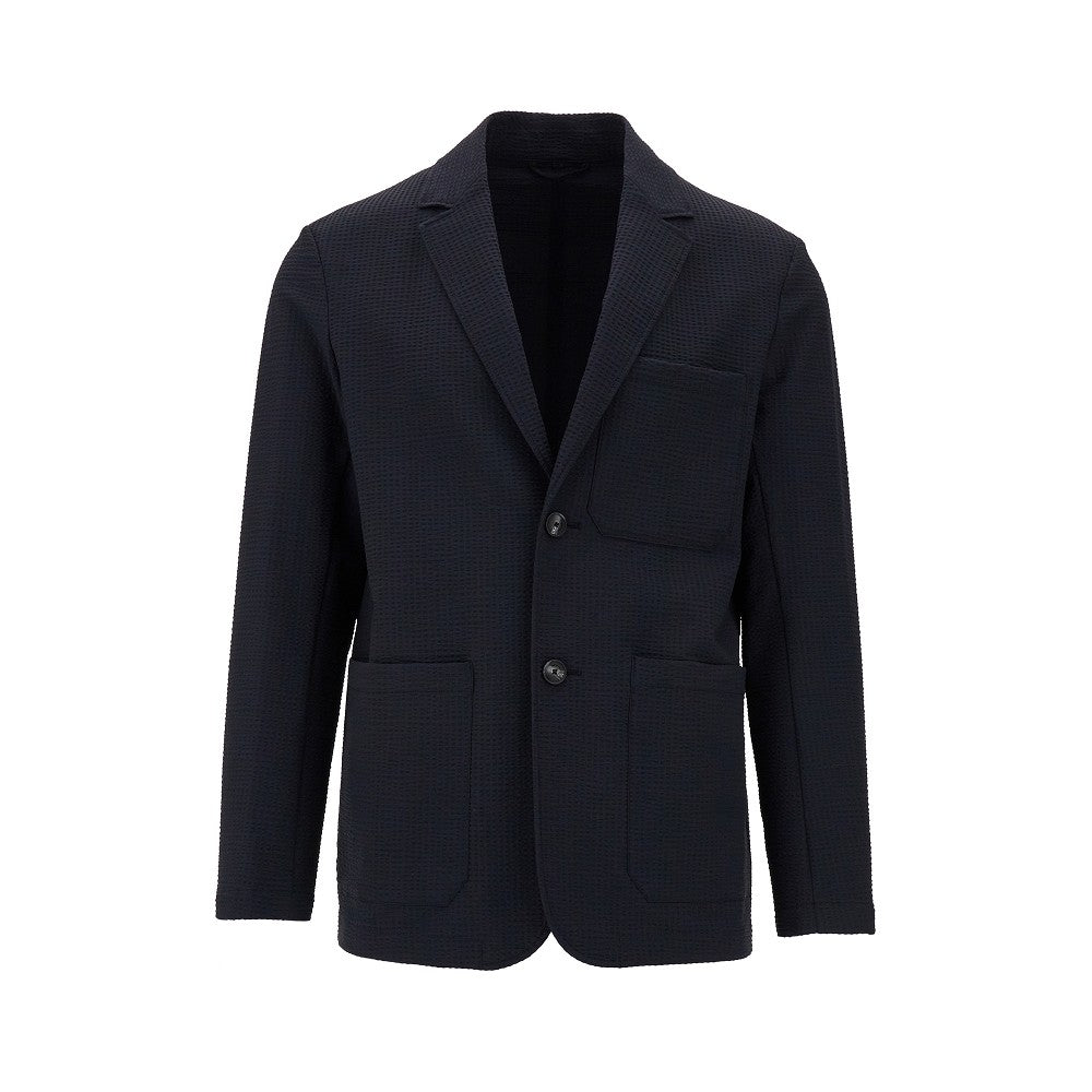 Technical seersucker single-breasted jacket