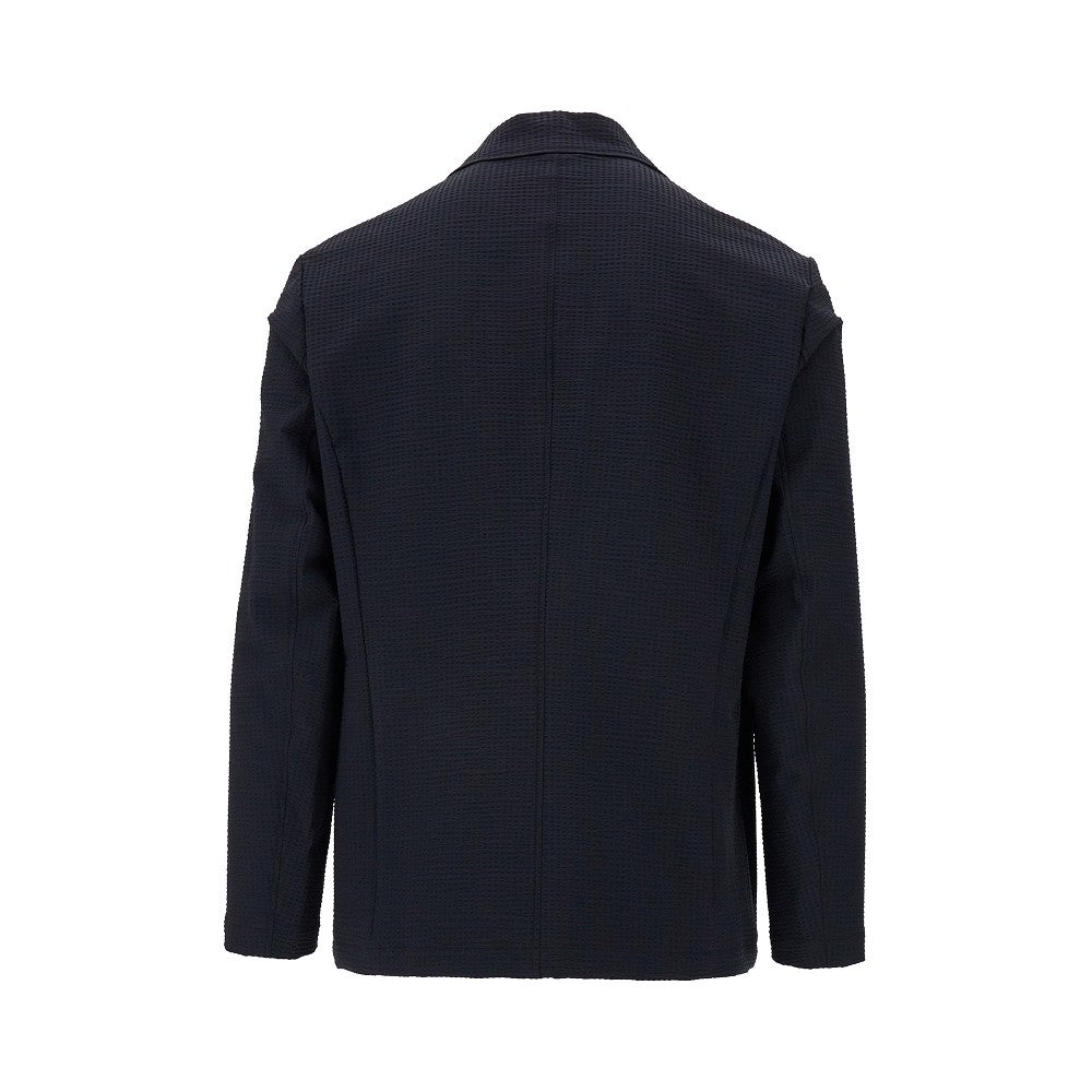 Technical seersucker single-breasted jacket
