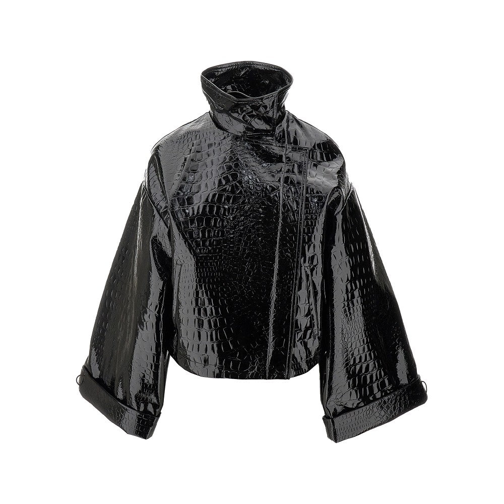 Croco-embossed faux leather jacket