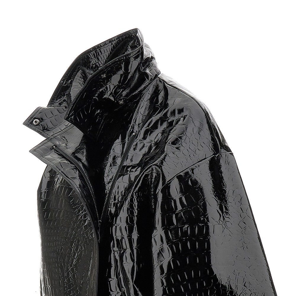 Croco-embossed faux leather jacket