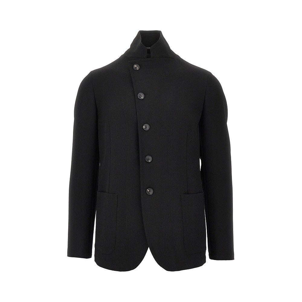 Giacca in jersey crepe piquet con collo guru