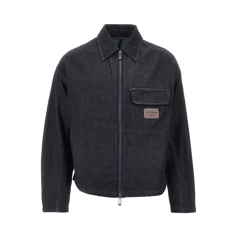 Blouson full-zip in denim di misto cotone