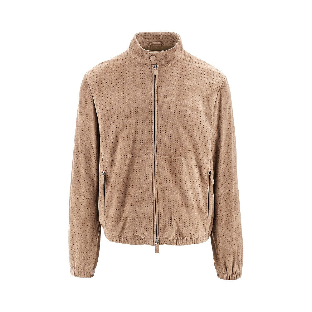 Leather jacket with openworked motif