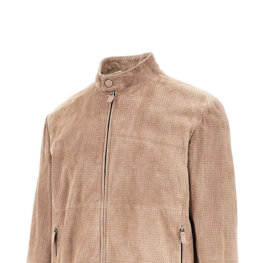 Leather jacket with openworked motif