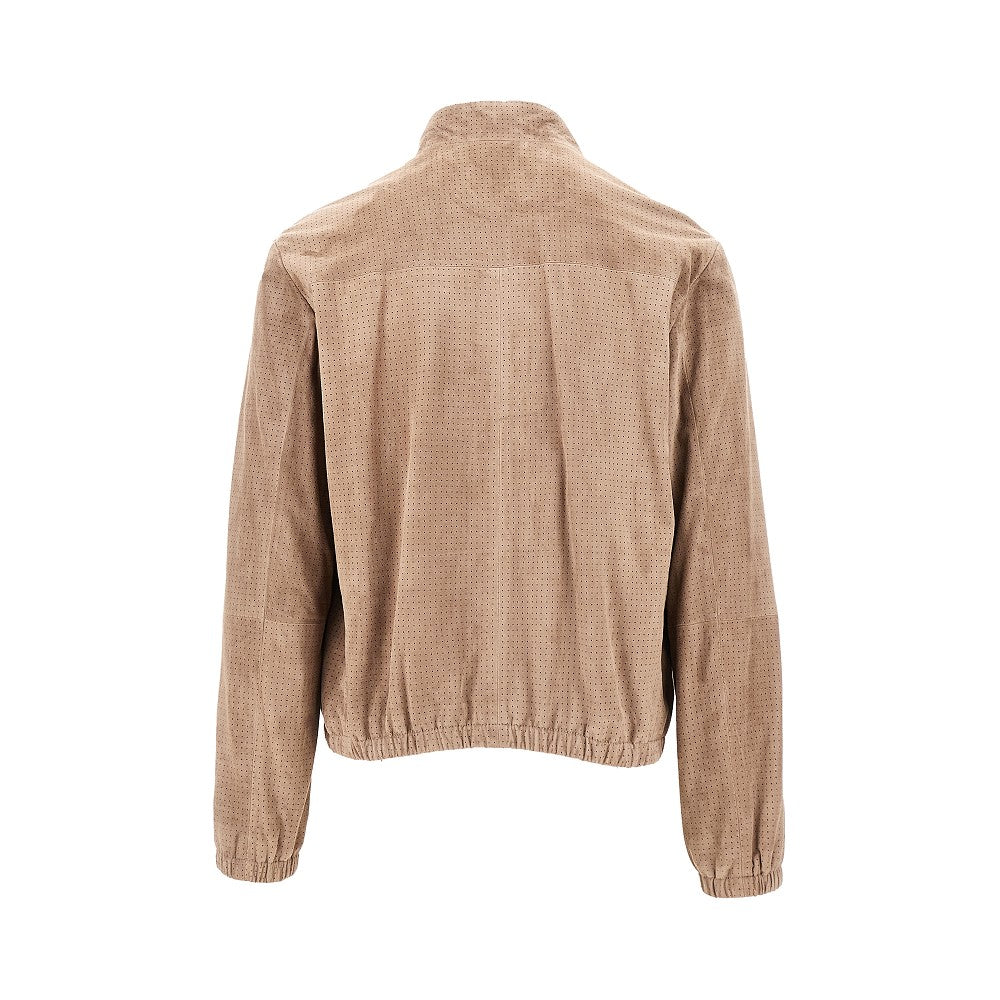 Leather jacket with openworked motif