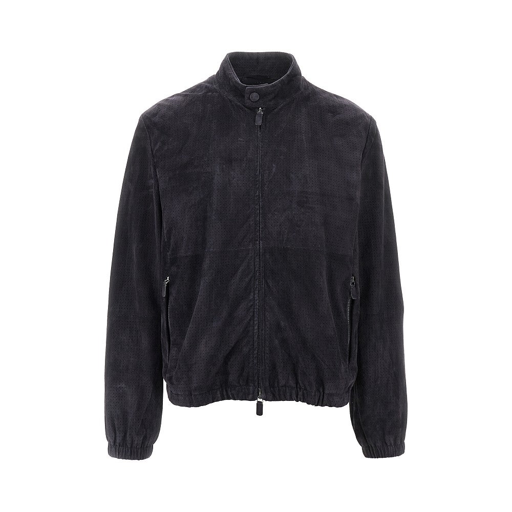 Leather jacket with openworked motif