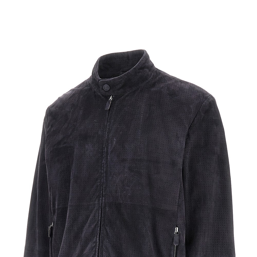 Leather jacket with openworked motif
