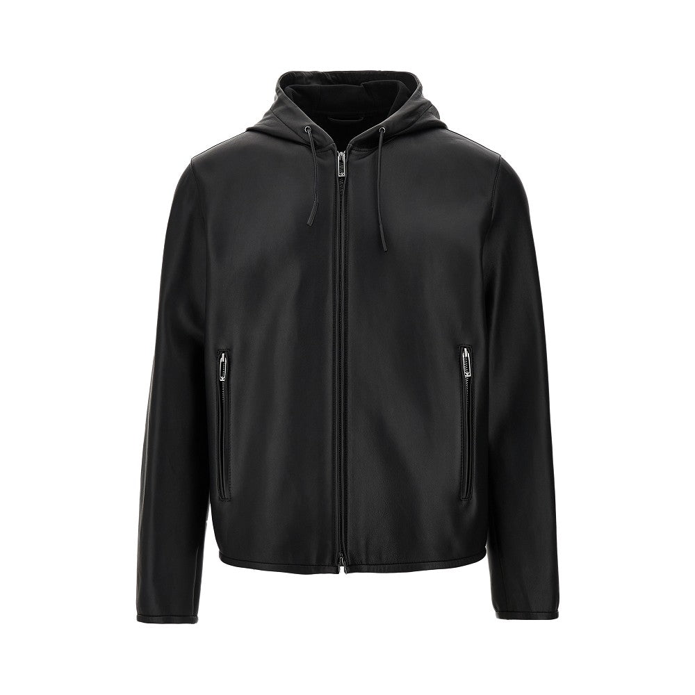 Blouson in pelle con cappuccio