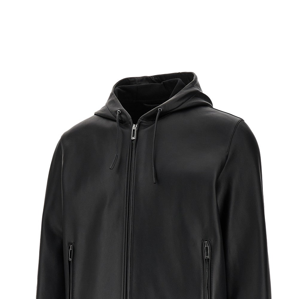 Blouson in pelle con cappuccio