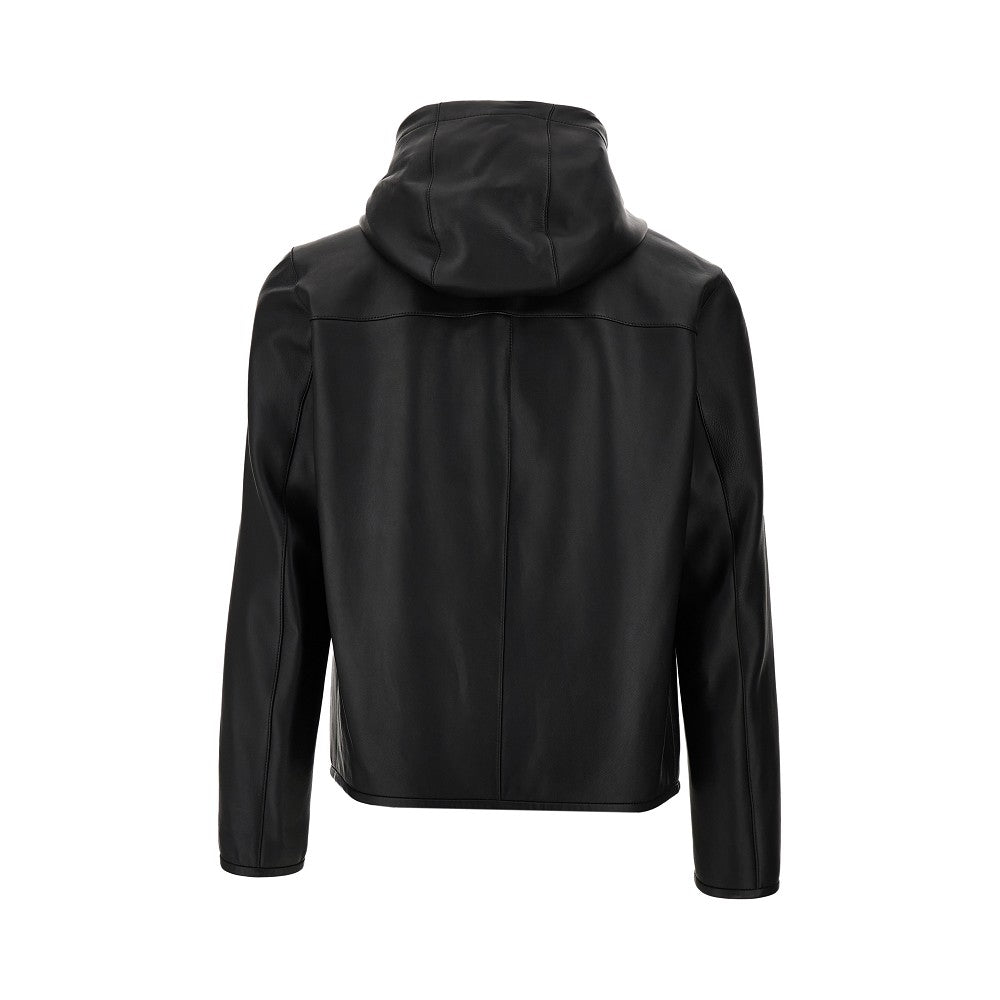 Blouson in pelle con cappuccio