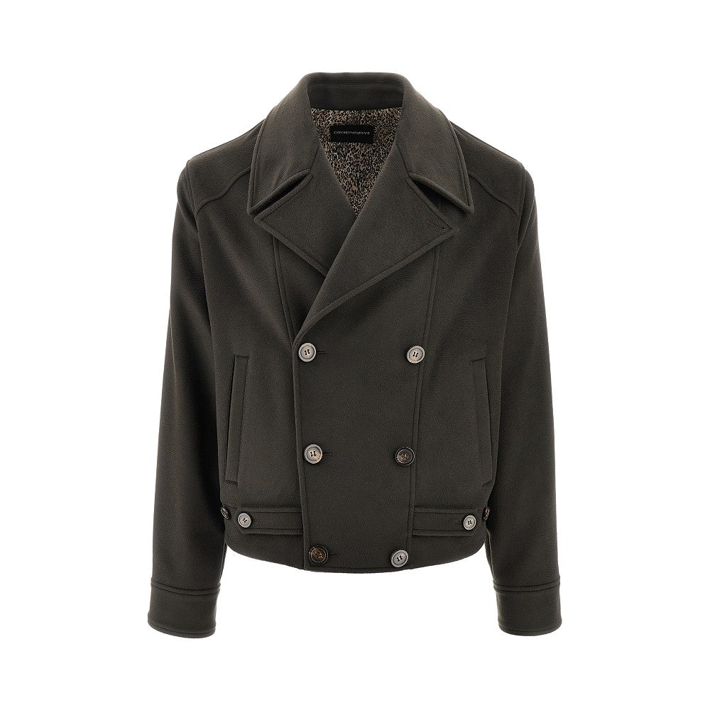 Wool double-breasted short blouson jacket