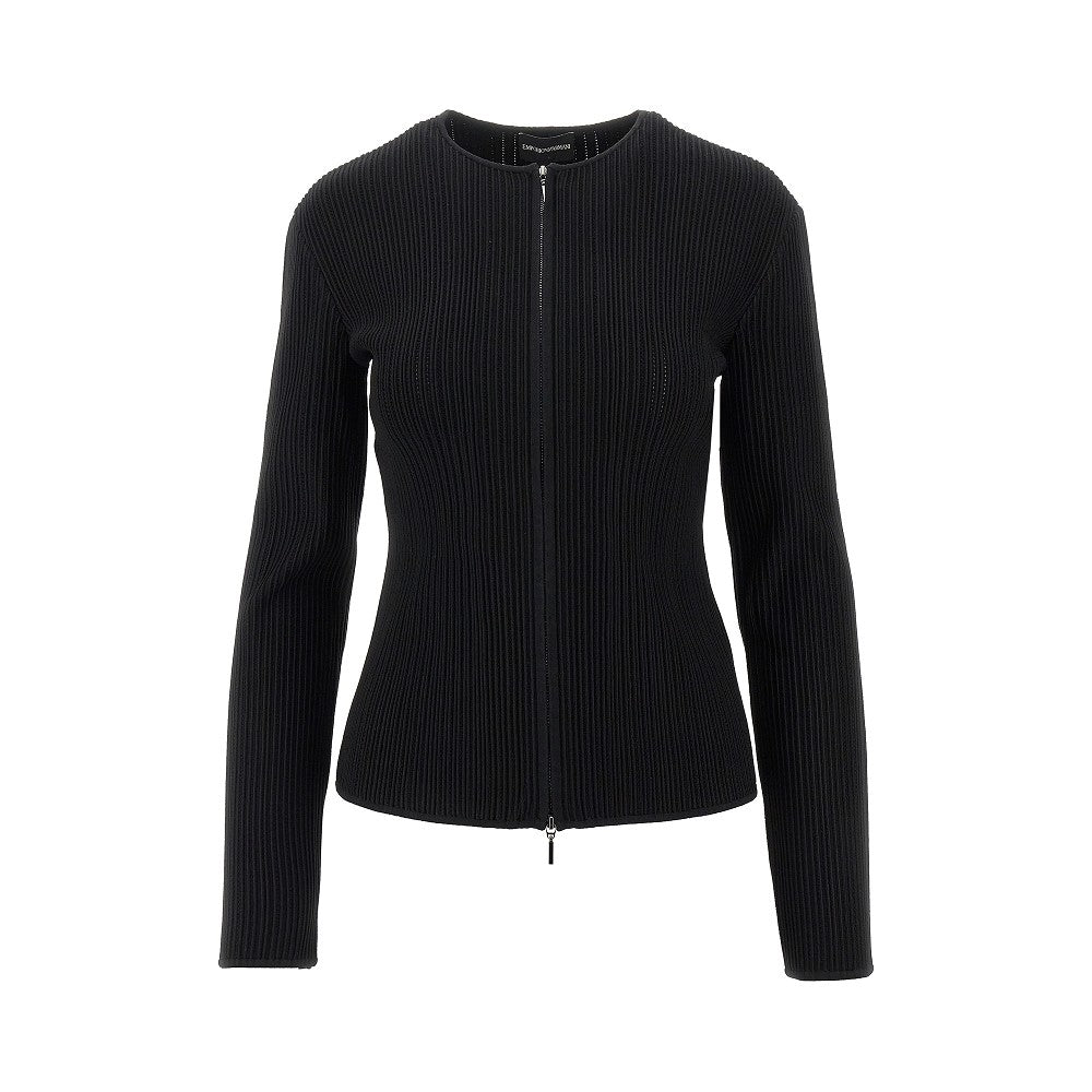 Ottoman fabric full-zip cardigan
