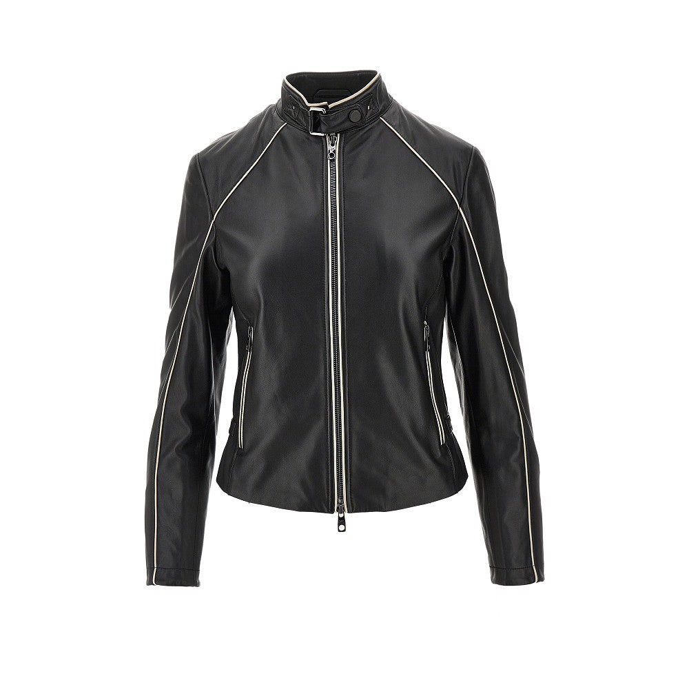 Nappa leather jacket with contrasting piping
