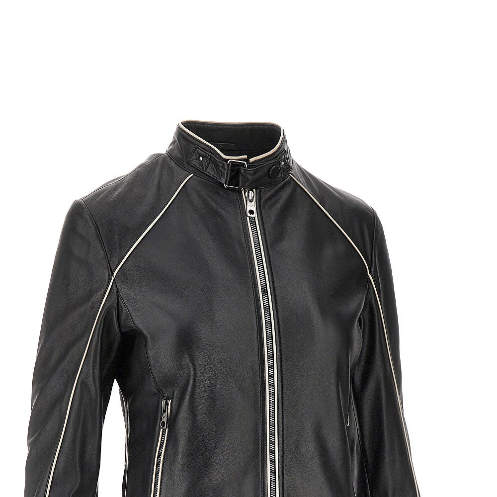 Nappa leather jacket with contrasting piping