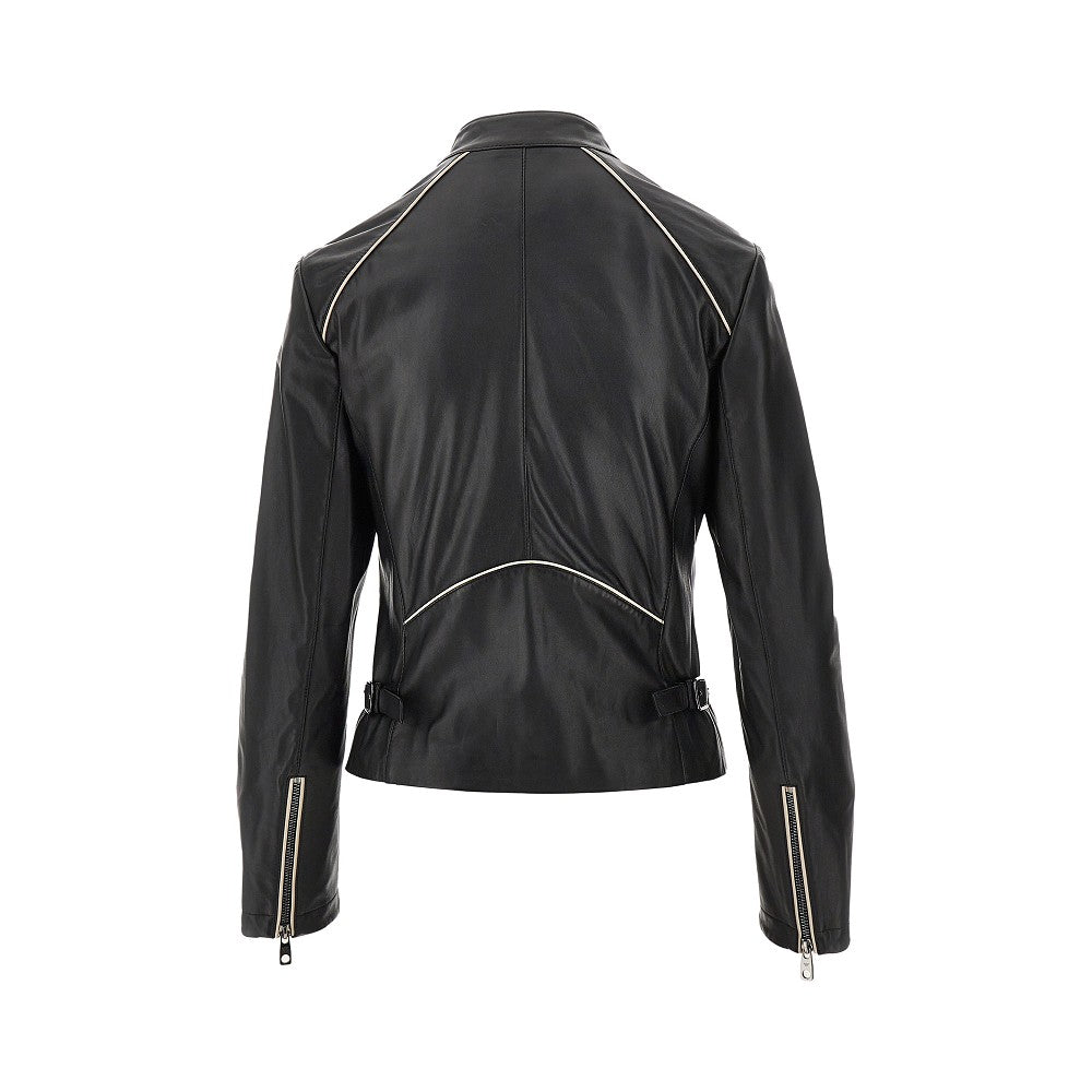Nappa leather jacket with contrasting piping