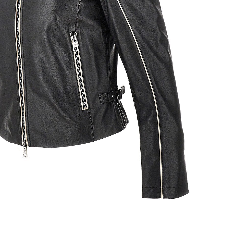 Nappa leather jacket with contrasting piping