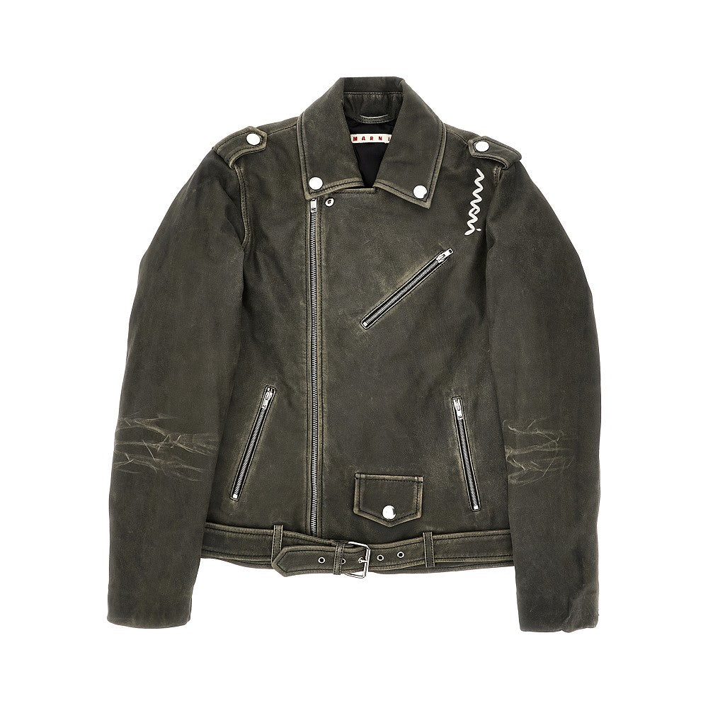 Giacca biker in pelle effetto vintage