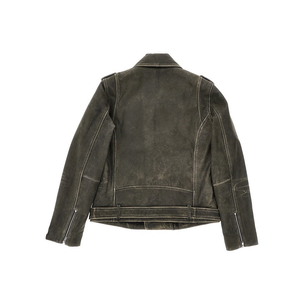 Giacca biker in pelle effetto vintage