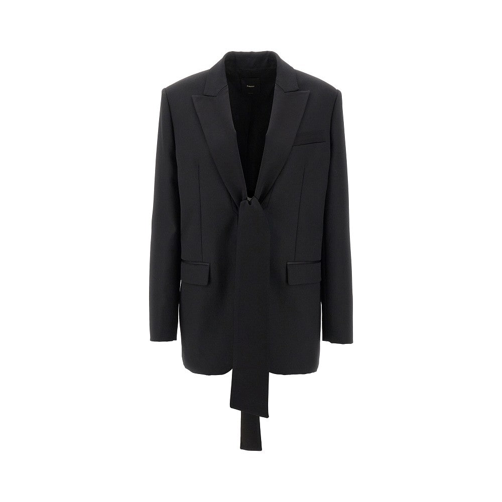 Techno wool blazer jacket with satin collar