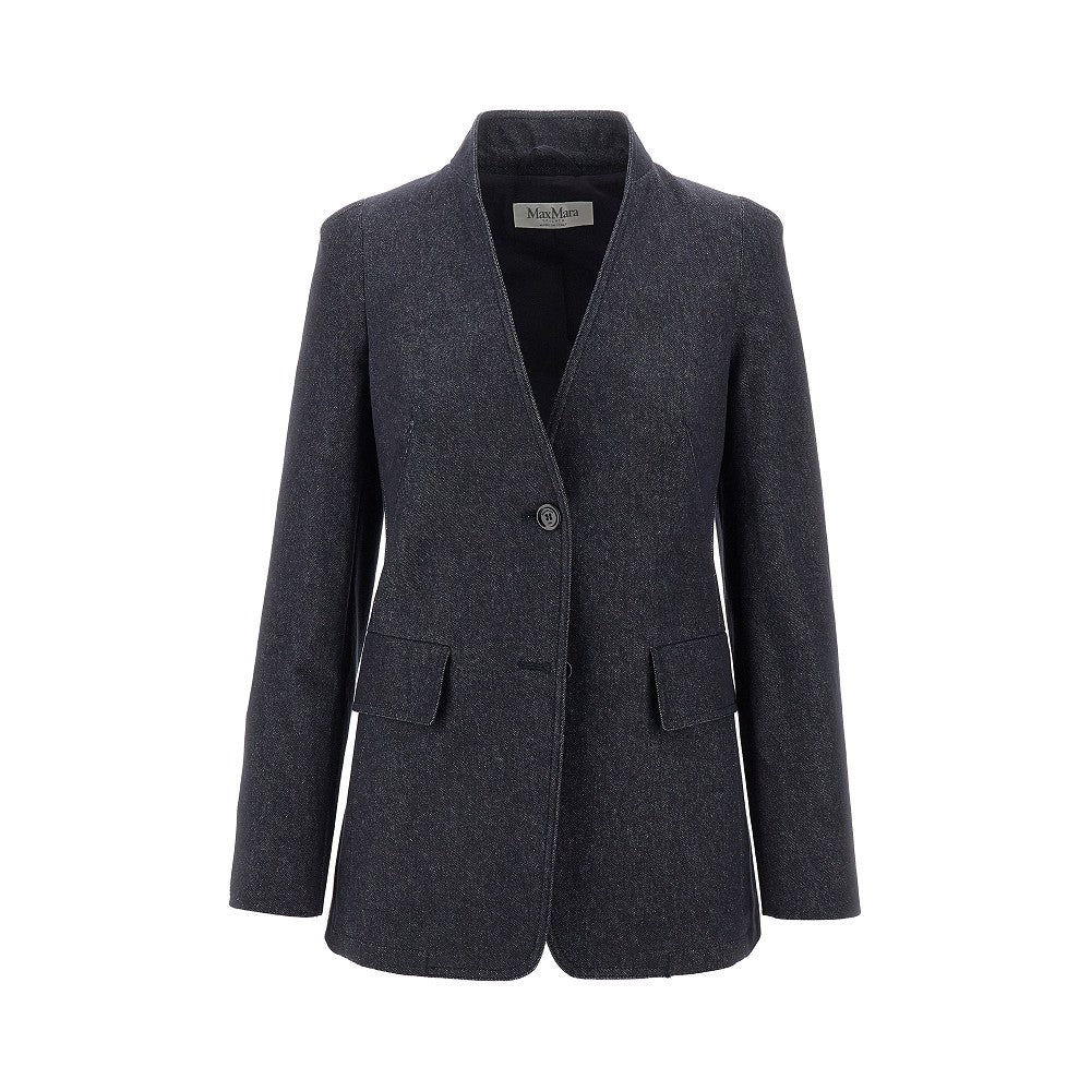 Denim fabric single-breasted jacket