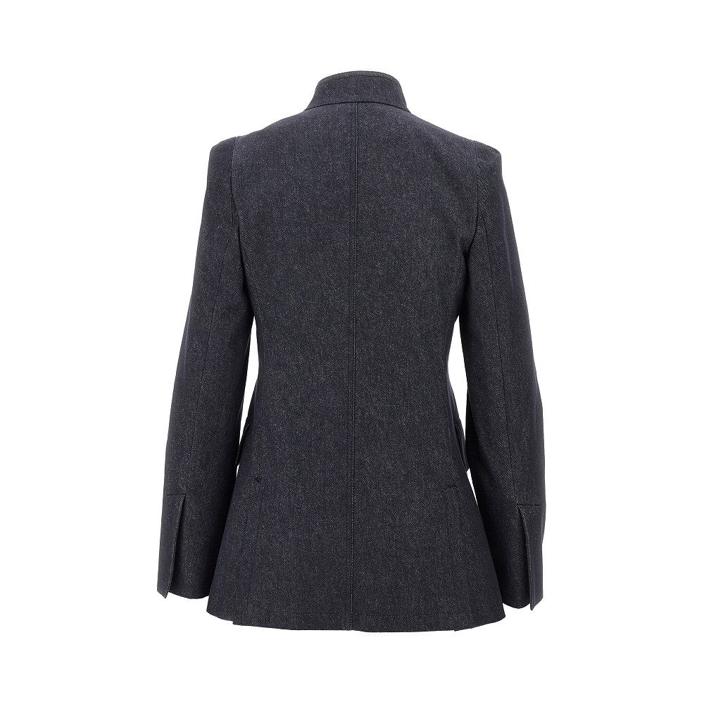 Denim fabric single-breasted jacket