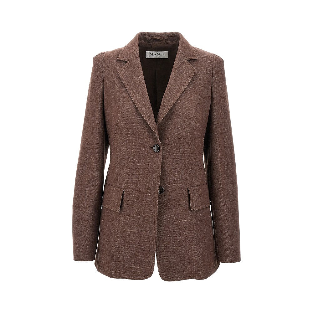 Denim fabric single-breasted jacket