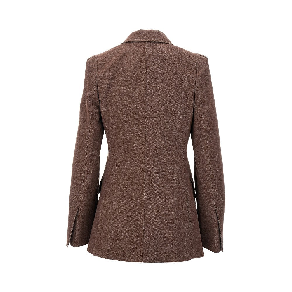 Denim fabric single-breasted jacket