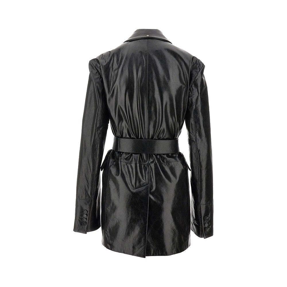 Blazer in pelle con cintura
