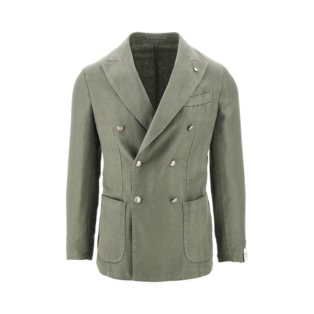 Linen-blend double-breasted jacket